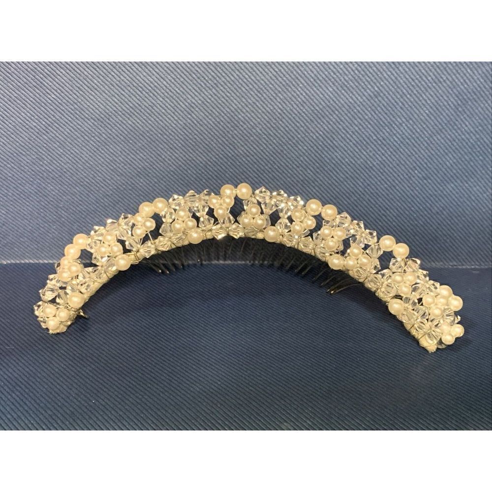 Vintage Fenaroli for Regalia Bridal Headpiece For Veil Faux Pearls Clear Beads